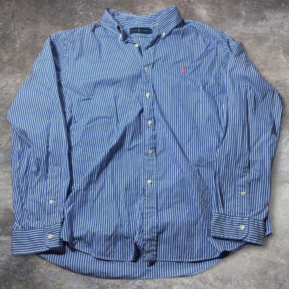 Polo Ralph Lauren Shirt Men’s XL Blue Striped Button Down Pink Pony logo